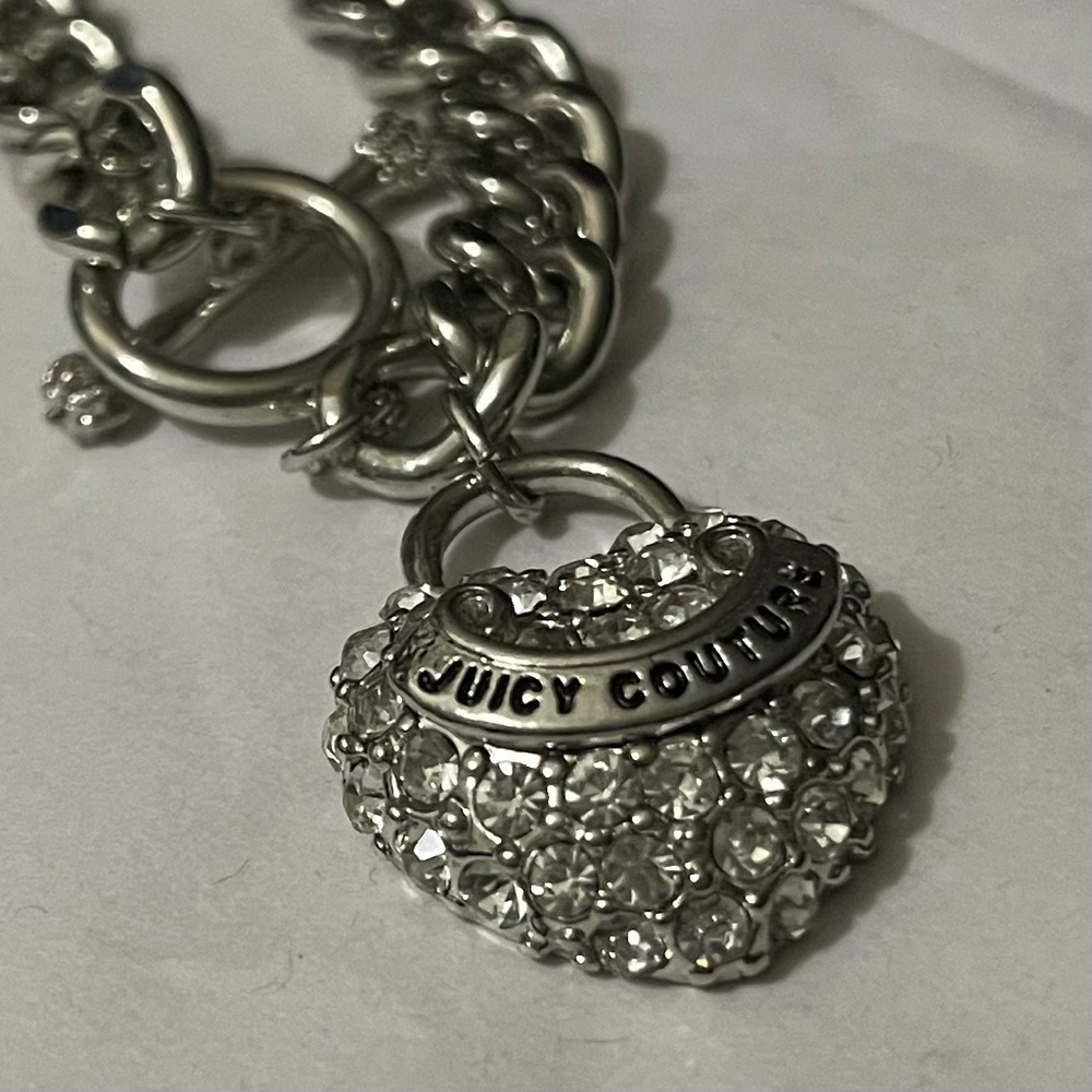Juicy Couture Silver Chain Bracelet With Crystal Heart Charm - Picture 9 of 14
